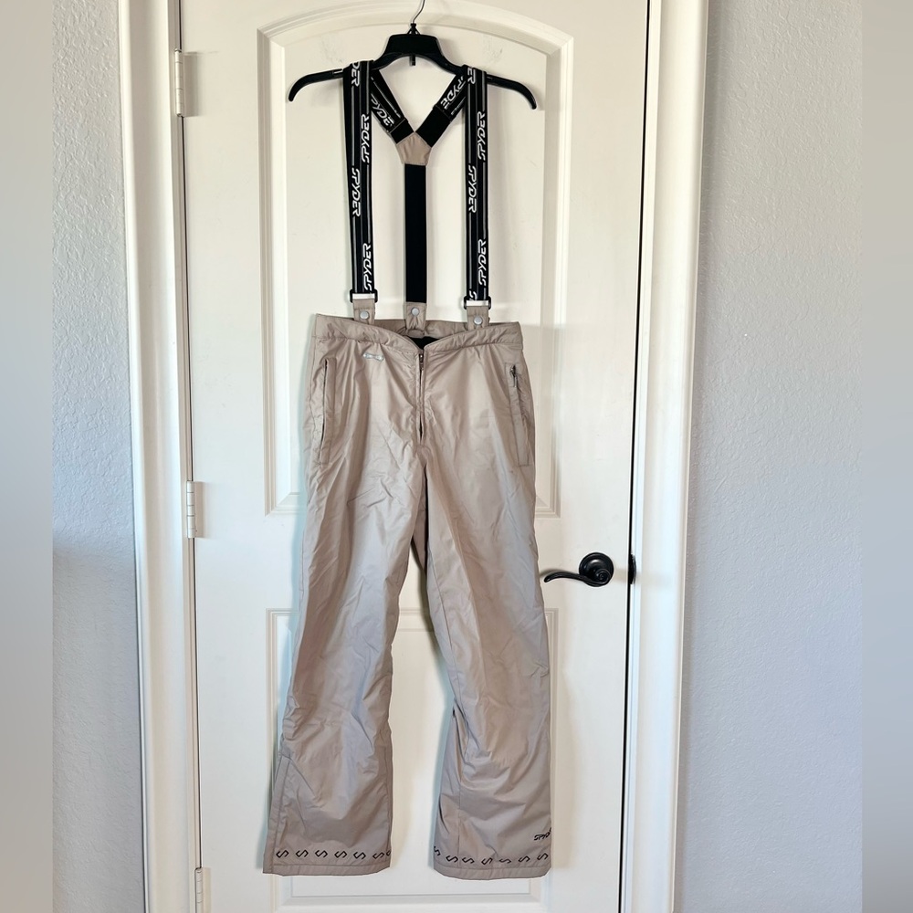 Vintage Spyder Women's Insulated Ski Pants with Suspenders - Tan/Khaki, Size 8